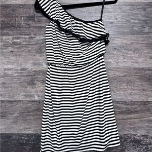 White House Black Market Black and White One Shoulder Dress